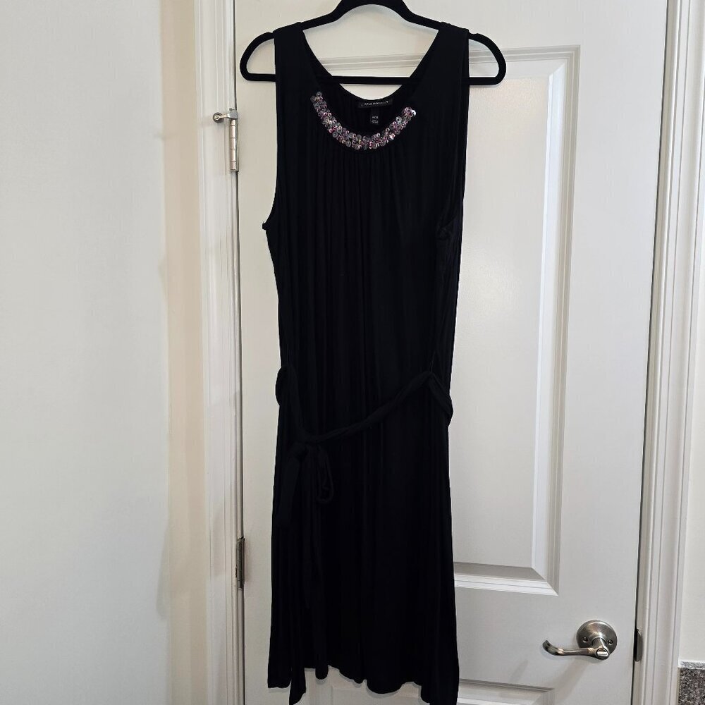 Lane Bryant Black Belted Swing Dress with Sequin Detailed Neckline